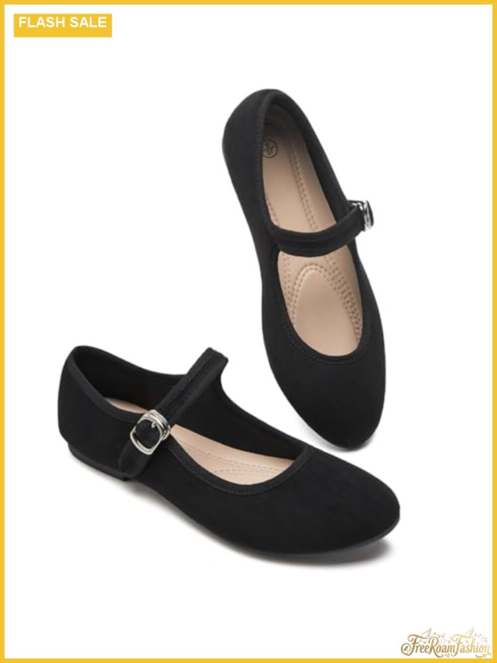 Mary Jane Flats with Adjustable Strap Faux Suede Comfortable Dressy Casual